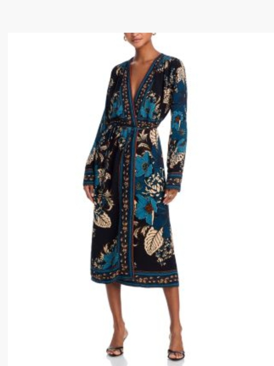 FARM Rio Dresses & Skirts - Farm Rio Long Floral Wrap Dress in Teal and Black Size Medium